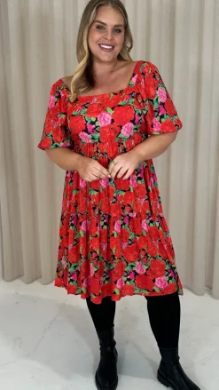 CurveWow Printed Puff Sleeve Dress Floral