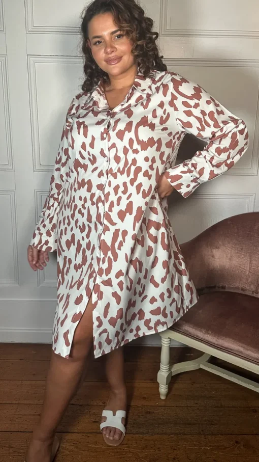 CurveWow Printed Shirt Dress White Animal