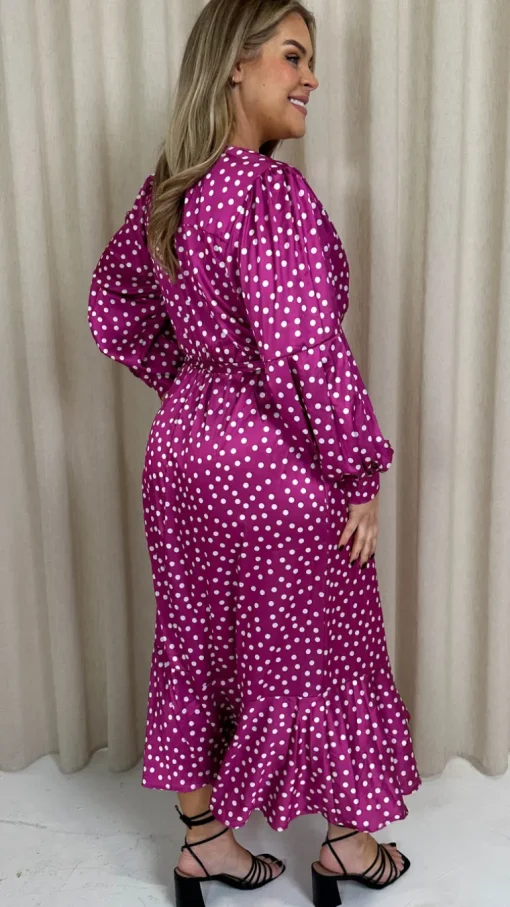CurveWow Printed Wrap Dress Magenta Spot