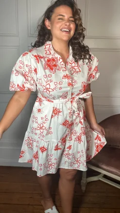CurveWow Puff Sleeve Tiered Shirt Dress White Floral
