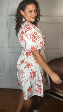 CurveWow Puff Sleeve Tiered Shirt Dress White Floral