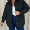 CurveWow Quilted Popper Button Jacket Black