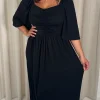 CurveWow Ruched Front Angel Sleeve Maxi Dress Black