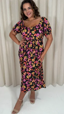 CurveWow Ruched Front Milk Maid Midi Dress Floral