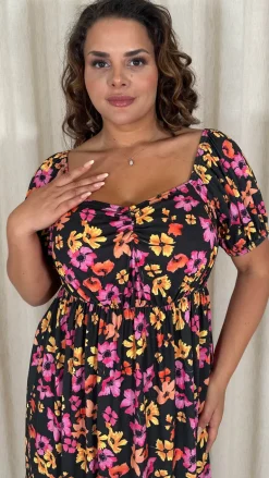 CurveWow Ruched Front Milk Maid Midi Dress Floral