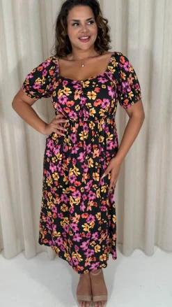 CurveWow Ruched Front Milk Maid Midi Dress Floral