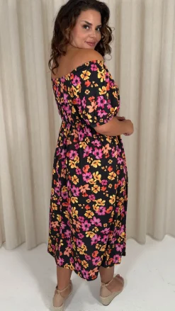 CurveWow Ruched Front Milk Maid Midi Dress Floral