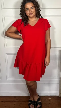 CurveWow Ruffle Tiered Mini Dress Red