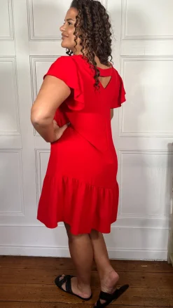 CurveWow Ruffle Tiered Mini Dress Red