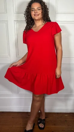 CurveWow Ruffle Tiered Mini Dress Red
