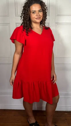 CurveWow Ruffle Tiered Mini Dress Red