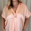 CurveWow Satin Twist Collared Top Champagne