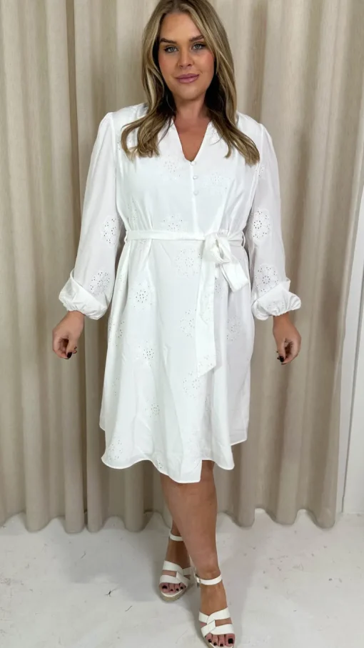 CurveWow Schiffli Embroidered Mini Dress White
