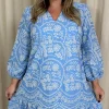 CurveWow Schiffli Frill Hem Dress Blue