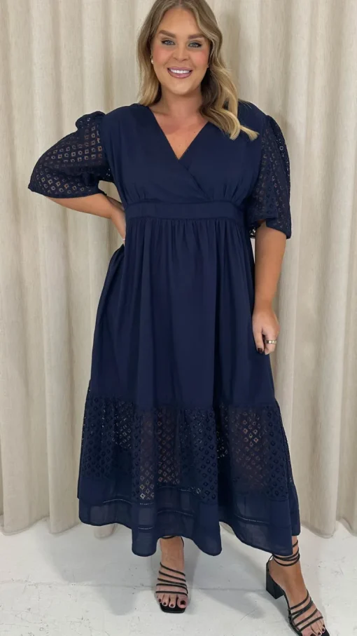 Curvewow Shiffly Panel Wrap Maxi Dress Navy