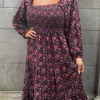 CurveWow Shirred Top Maxi Dress Red Floral