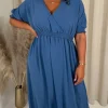 CurveWow Shirred Waist Cuff Midaxi Dress