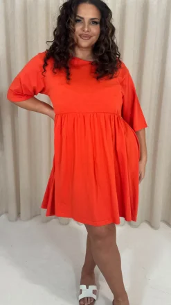 CurveWow Smock Mini Dress Red/Orange