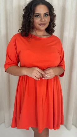 CurveWow Smock Mini Dress Red/Orange