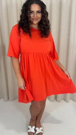 CurveWow Smock Mini Dress Red/Orange