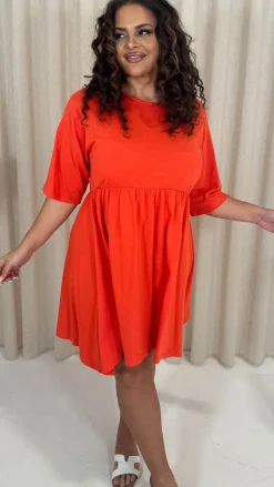 CurveWow Smock Mini Dress Red/Orange