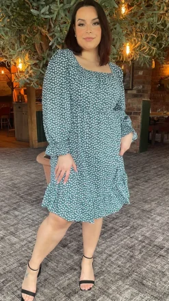 CurveWow Square Neck Dress Ditsy Print