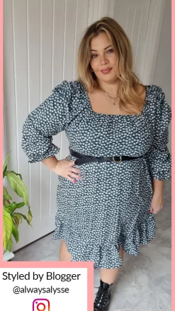 CurveWow Square Neck Dress Ditsy Print