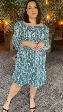 CurveWow Square Neck Dress Ditsy Print