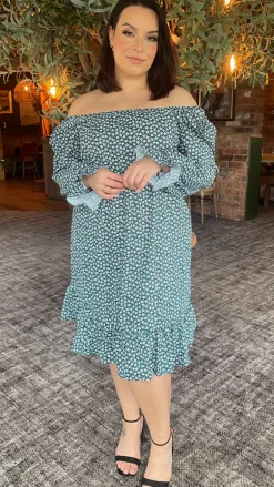 CurveWow Square Neck Dress Ditsy Print