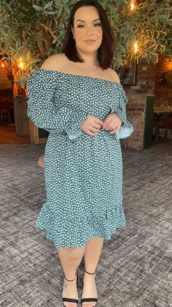 CurveWow Square Neck Dress Ditsy Print