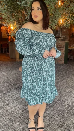 CurveWow Square Neck Dress Ditsy Print