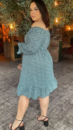 CurveWow Square Neck Dress Ditsy Print