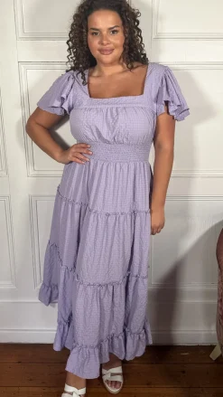 CurveWow Square Neck Seersucker Dress Lilac