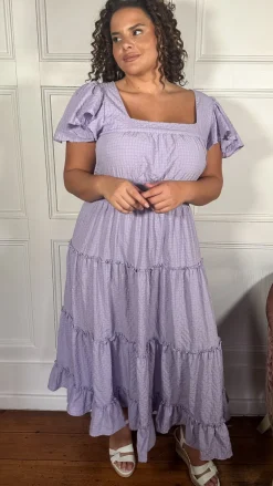 CurveWow Square Neck Seersucker Dress Lilac