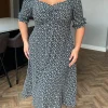 CurveWow Sweetheart Neck Midi Dress Blue Floral