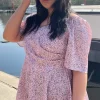 CurveWow Sweetheart Peplum Top Pink Ditsy