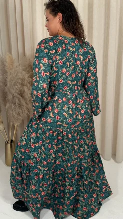 CurveWow Tassel Tiered Maxi Dress Green Floral