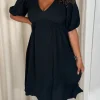 CurveWow Texture V Neck Midi Dress Black