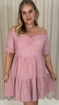 CurveWow Textured Bardot Smock Dress Pink