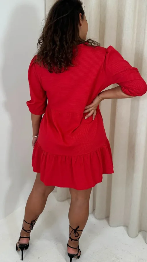 CurveWow Textured Seersucker Mini Dress Red