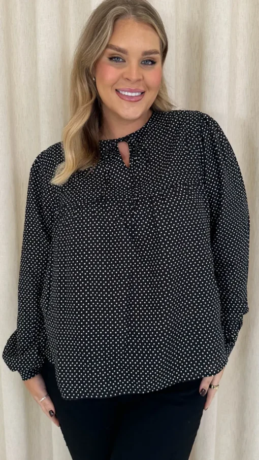 CurveWow Tie Neck Blouse Black Spot