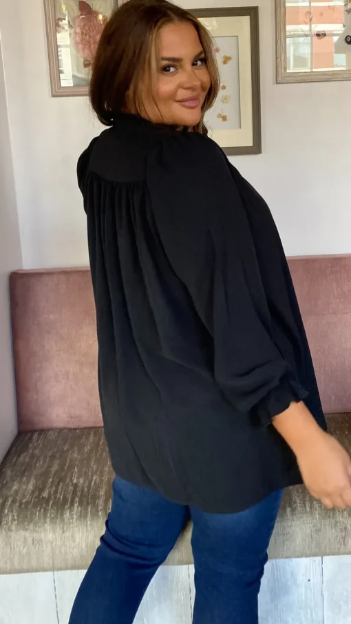 CurveWow Tie Neck Swing Top Black