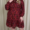 CurveWow Tie Neck Tiered Mini Dress Red Animal
