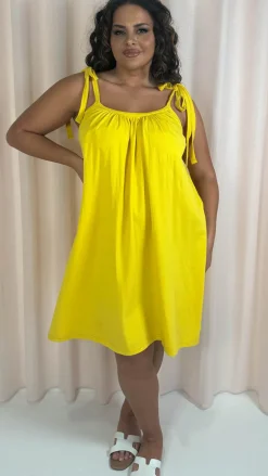 CurveWow Tie Strap Mini Dress Yellow