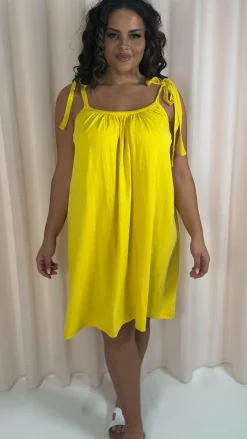CurveWow Tie Strap Mini Dress Yellow