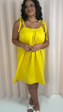 CurveWow Tie Strap Mini Dress Yellow