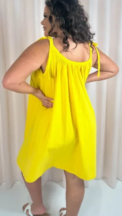 CurveWow Tie Strap Mini Dress Yellow