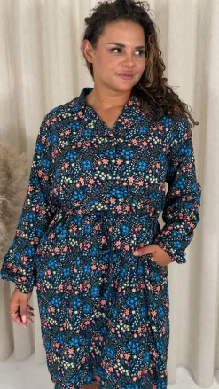 CurveWow Tie Waist Shirt Mini Dress Multi Floral