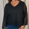 CurveWow V Neck Blouse Black