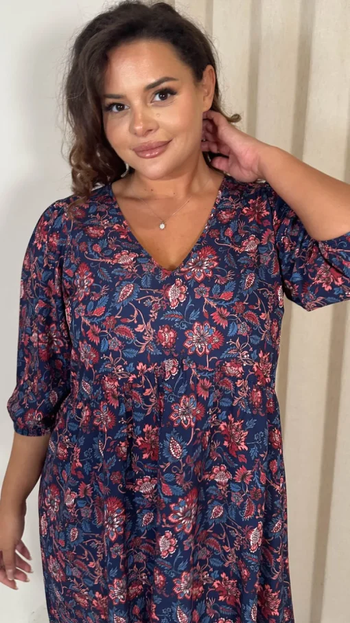 CurveWow V Neck Smock Dress Multi Paisley Print